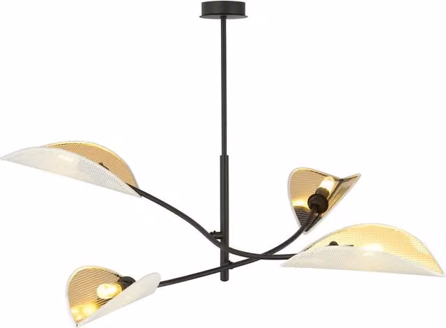 Sospensione Nordica 4 Luci Marte Acciaio Nero Bianco E Oro Bracci Regolabili