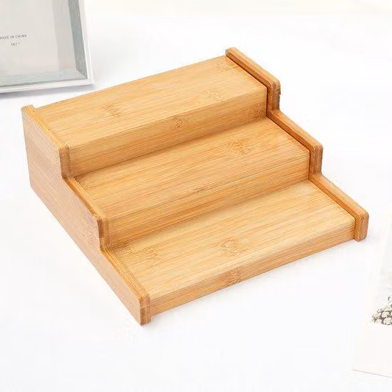 Scaffale da cucina in bambù, a 3 ripiani, estraibile, resistente all'umidità, effetto naturale