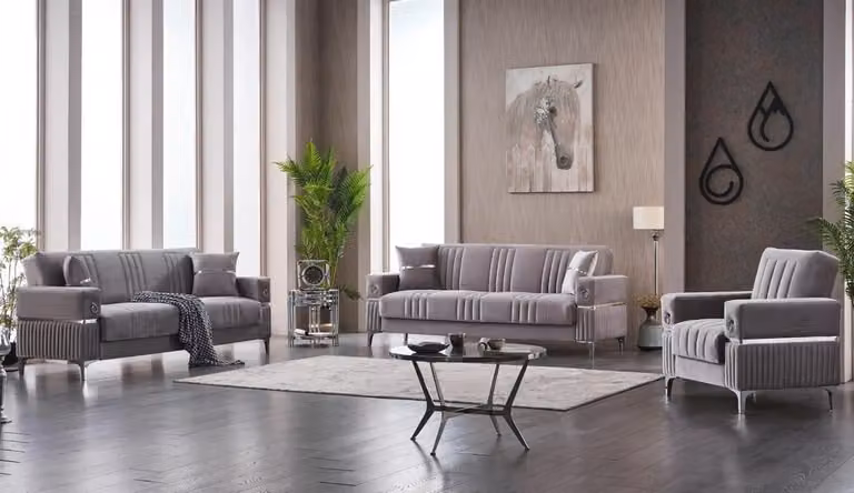 Couchgarnitur Komplette Dreisitzer Grau 3tlg Stoffsofa Couchen Sitzpolster