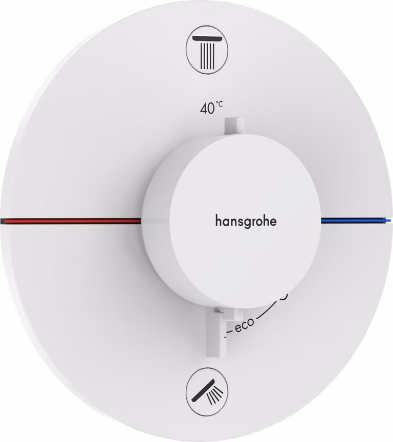 hansgrohe ShowerSelect Comfort S thermostat, encastré, 2 consommateurs, rosace ronde, avec combinaison de sécurité, 15556700, 15556700