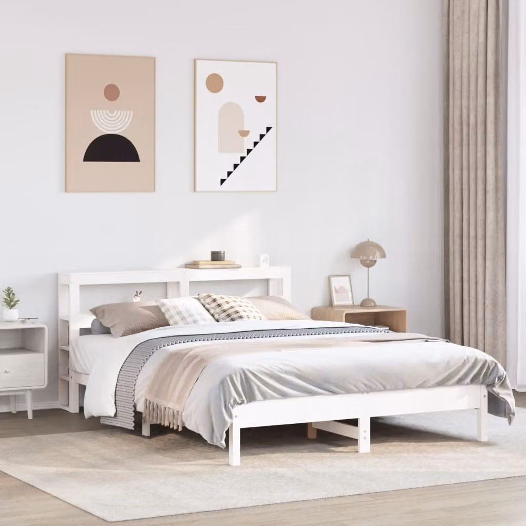 vidaXL Letto in Legno Massello di Pino Bianco con Doghe Rigide L: 150 cm, P: 200 cm