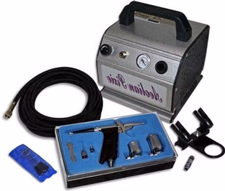 Kit compressore per aerografo con serbatoio da 0,3 litri e pistola a doppia azione, ideale per hobby e verniciatura