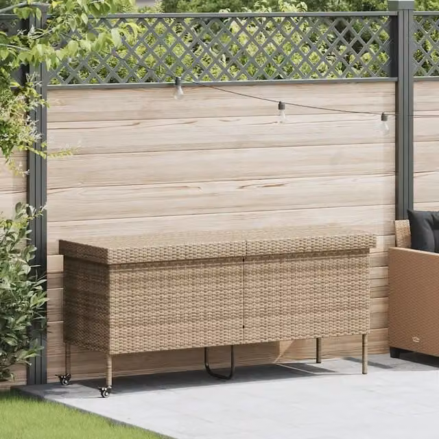 Contenitore da giardino con ruote vidaXL in rattan e metallo beige L: 55 cm, P: 55 cm, H: 75 cm