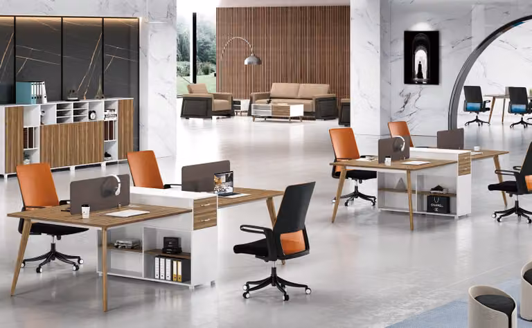 Büro Möbel Einrichtung Tische Tisch Schreibtisch Callcenter Holz 4 Arbeitsplätze
