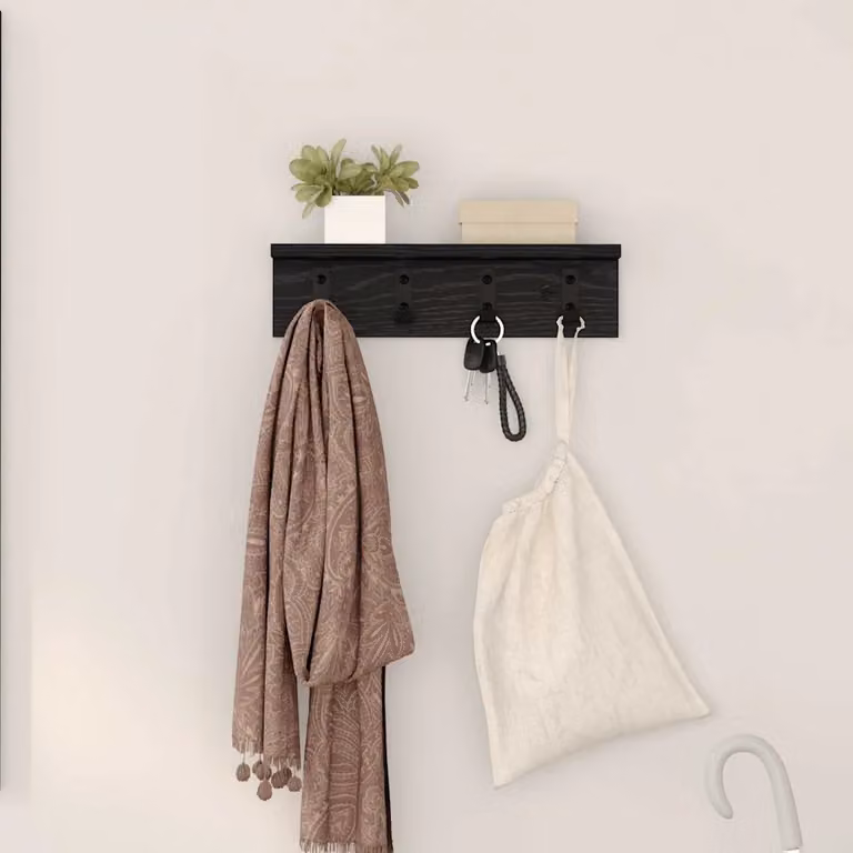 vidaXL Appendiabiti a muro moderno in legno nero L 40 cm x P 10,5 cm x H 10,5 cm