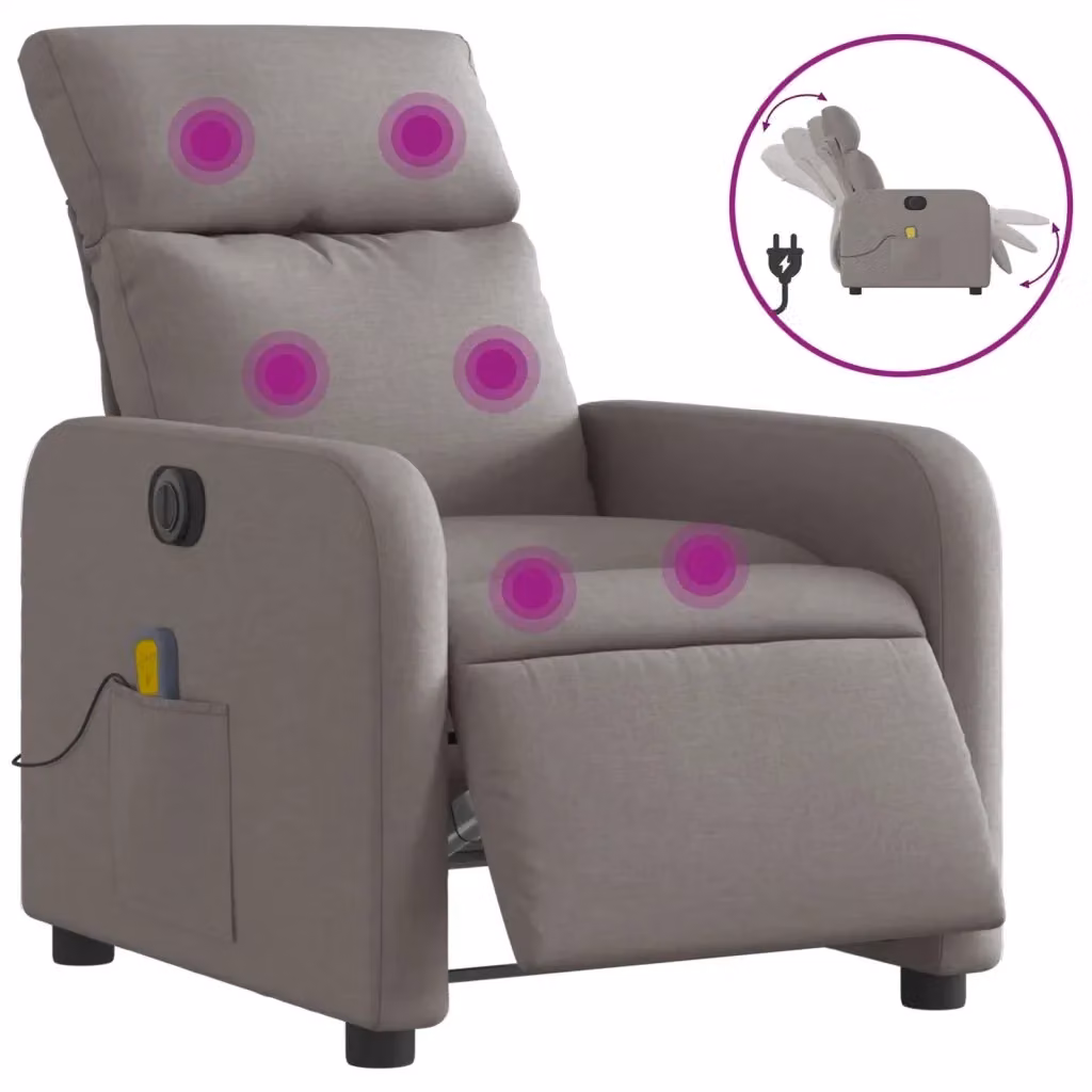 vidaXL Poltrona Massaggiante Reclinabile Elettrica in Tessuto Beige e Grigio – 2