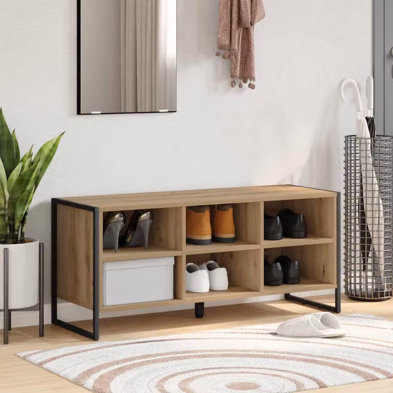 Scarpiera mobile vidaXL in stile industriale marrone con ripiani piatti, L: 100 cm, P: 35 cm, H: 44 cm