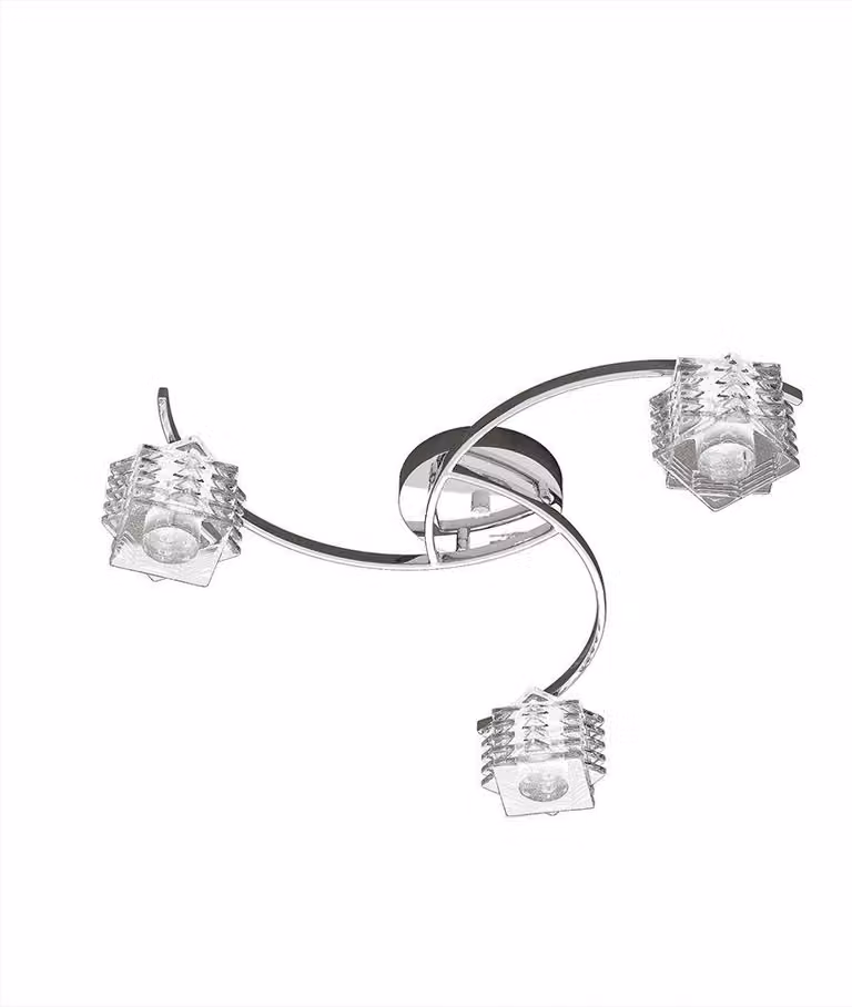 Plafoniera Contemporanea Rubik Metallo Cromo Diffusore Cristallo 3 Luci G9