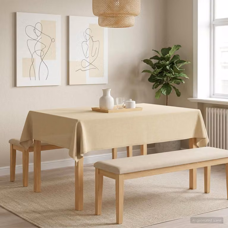 Tovaglia da Tavolo Rettangolare vidaXL in Poliestere, Idrorepellente e Lavabile, Bianco/Beige, L: 110 cm x P: 140 cm