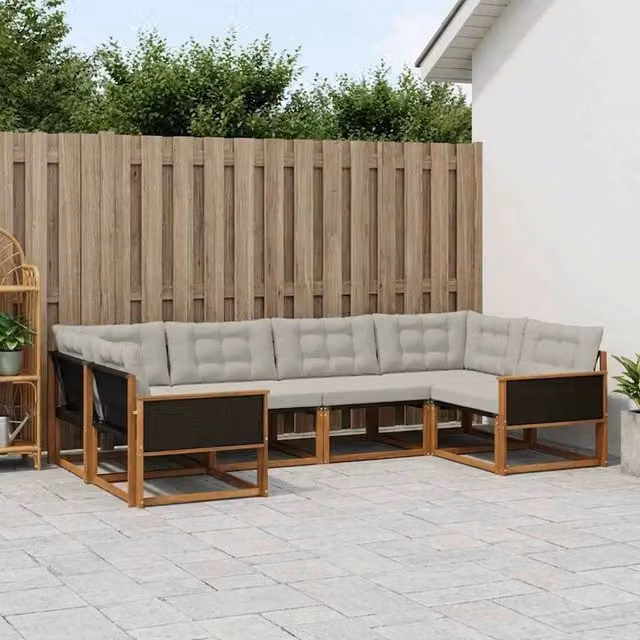 Set di divani da esterno 6 pz Naturale e Grigio Chiaro 3381639