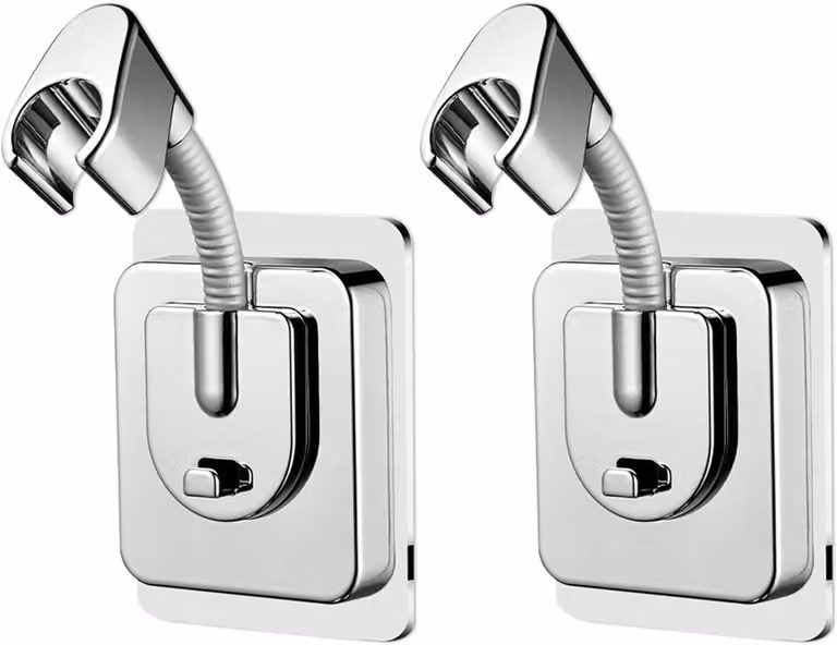 Supporti per soffione doccia - 2 pezzi - Senza foratura - Supporti per soffione doccia autoadesivi e resistenti - Supporti regolabili per doccetta manuale con adattatore in silicone - Montaggio a parete
