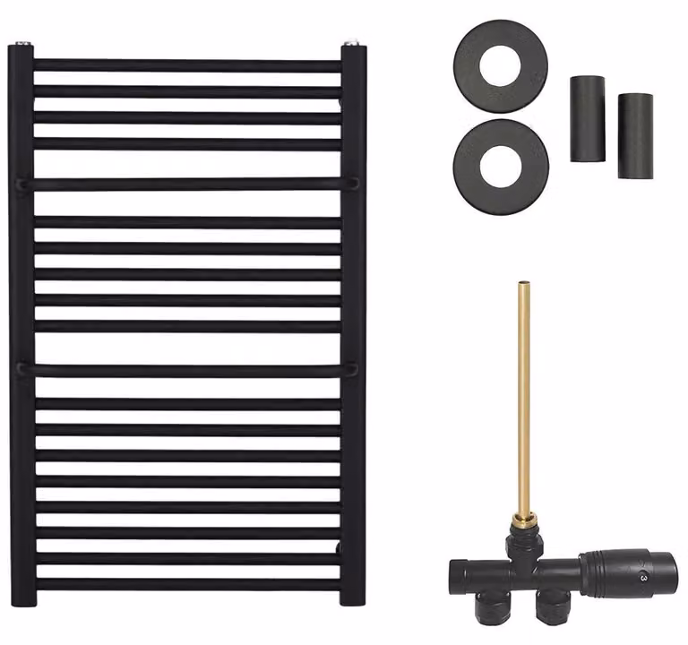 CERANO - Set di radiatori da bagno Antonio - riscaldamento centralizzato - attacco laterale a punto singolo - 351 W - nero opaco - 660 x 550 mm