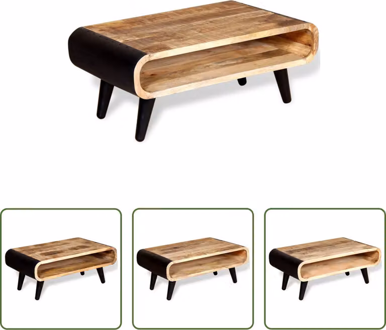 The Living Store Tavolino in legno di mango grezzo 90x55x39 cm