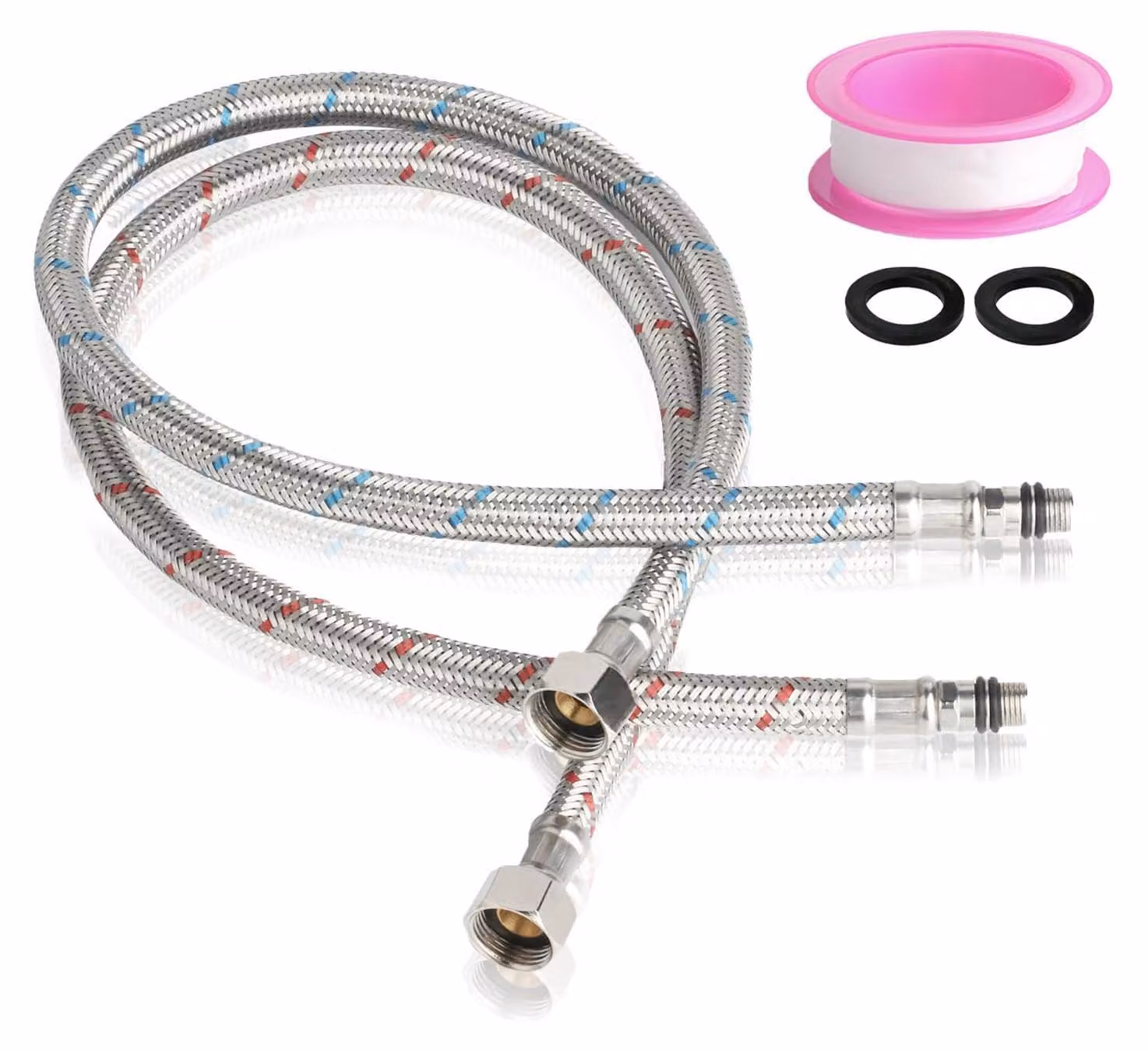 2 tubi flessibili in acciaio inossidabile da 60 cm, attacco 3/8", per miscelatore