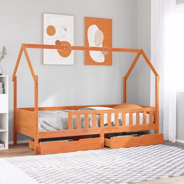 Giroletto Bambini con Cassetti-Struttura Letto Bambini 80x200 cm Legno Massello di Pino 800662