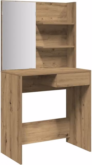 Toeletta con specchio in rovere e vetro, design moderno, colore marrone, L: 74,5 cm, P: 40 cm, H: 141 cm