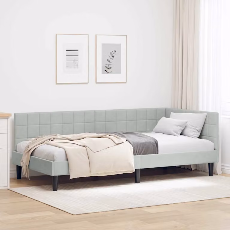 Cornice del letto ad angolo vidaXL in velluto grigio, L/P/H: 190 x 90 x 72 cm