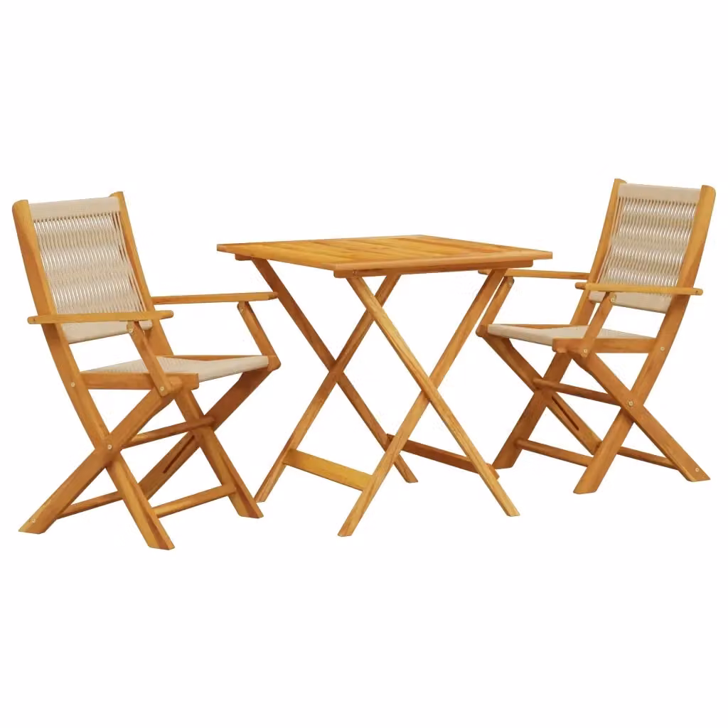 Set da Bistrot vidaXL 3pz Beige in Polipropilene e Legno di Acacia Olio – 2