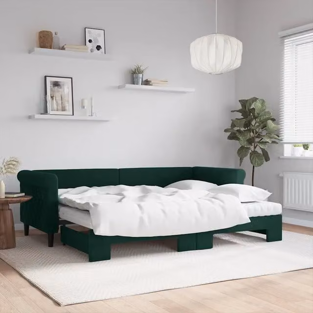 Divano Letto Estraibile vidaXL in Velluto Verde con Cassetto per Soggiorno e Camera da Letto L/P: 229 x 80 x 68 cm