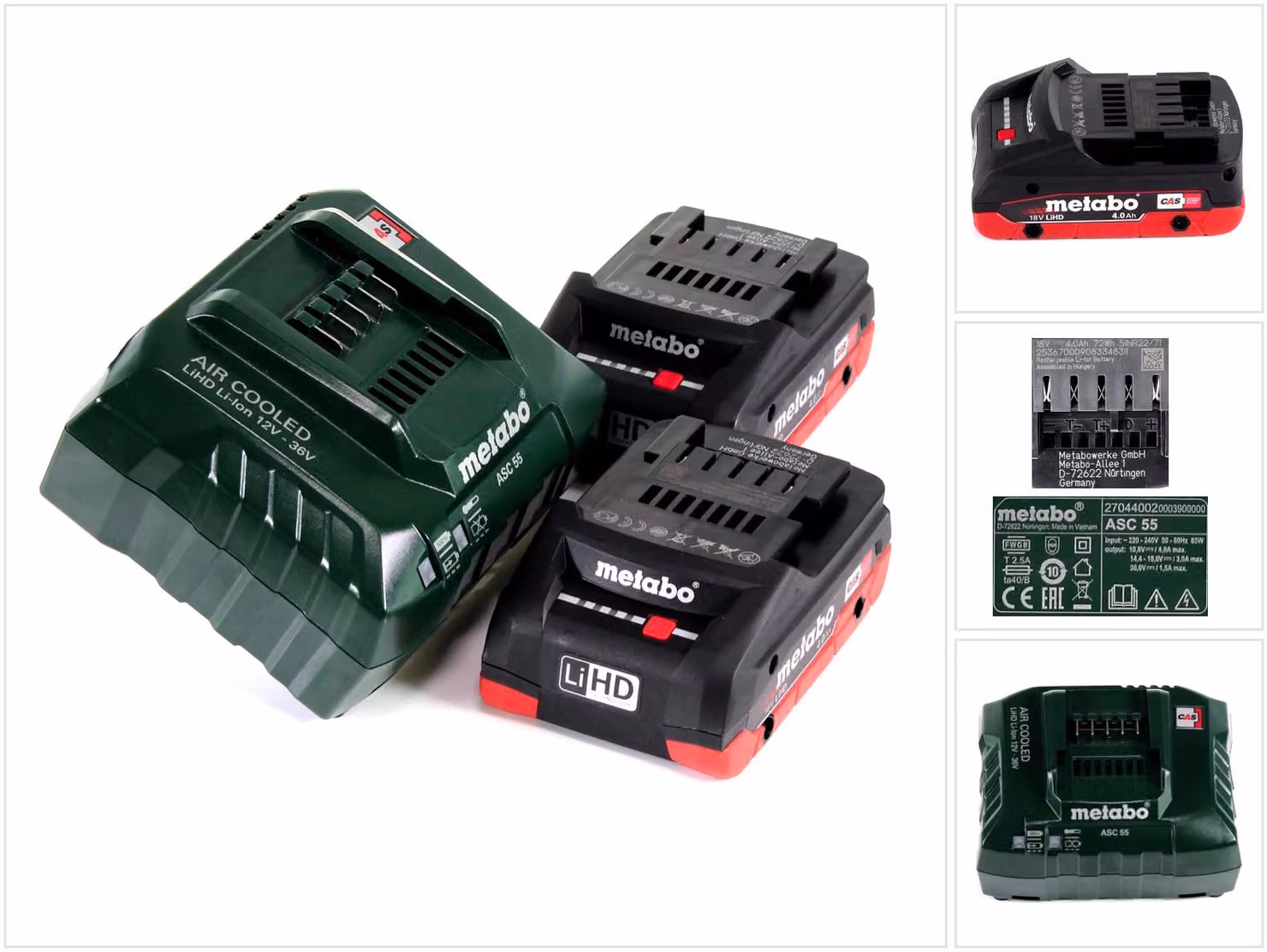 Set di batterie Metabo basic 18V con 2x batterie LiHD 4.0Ah + caricatore ASC 55 ( 685163380 )
