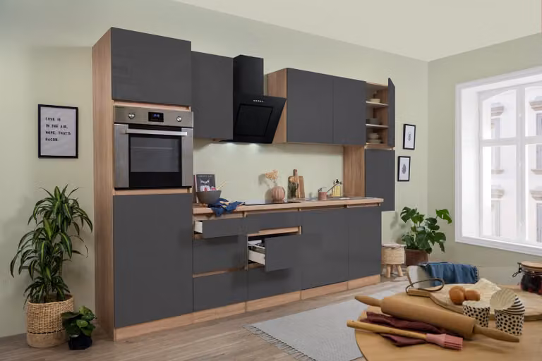 Cucina Mobile da cucina blocco vuoto senza maniglie rovere grigio Lorena 330 cm Respekta