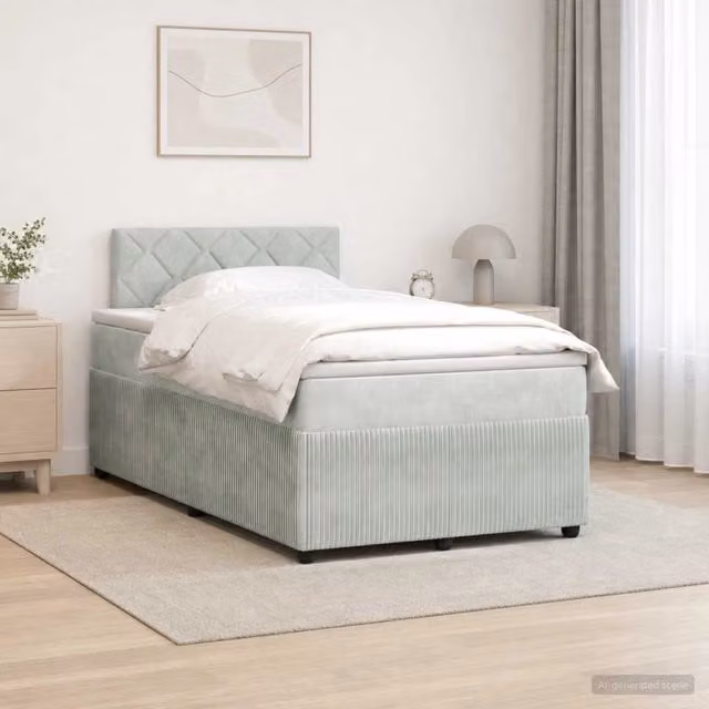 Letto box spring ibrido vidaXL con materasso a molle insacchettate in tessuto velluto Grigio e Bianco L/P/H: 120 x 200 x 140 cm