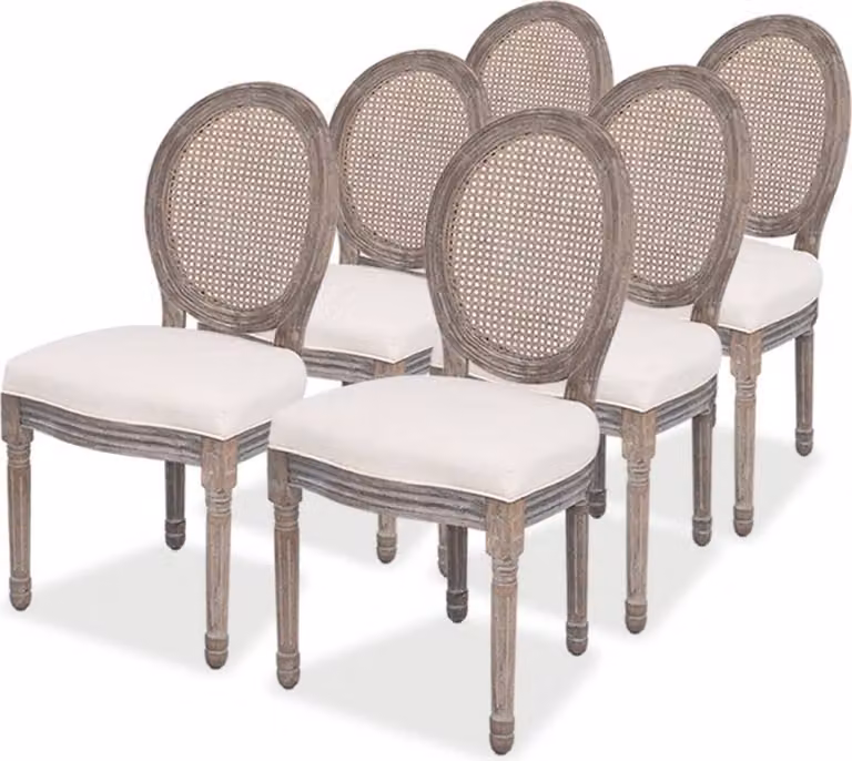 The Living Store Sedie da pranzo 6 pezzi. Tessuto crema