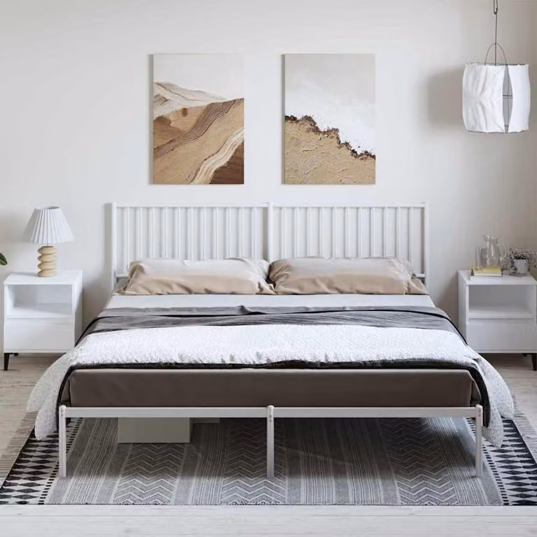vidaXL Giroletto con Testiera in Metallo Bianco L: 187 cm, P: 219 cm, H: 90,5 cm