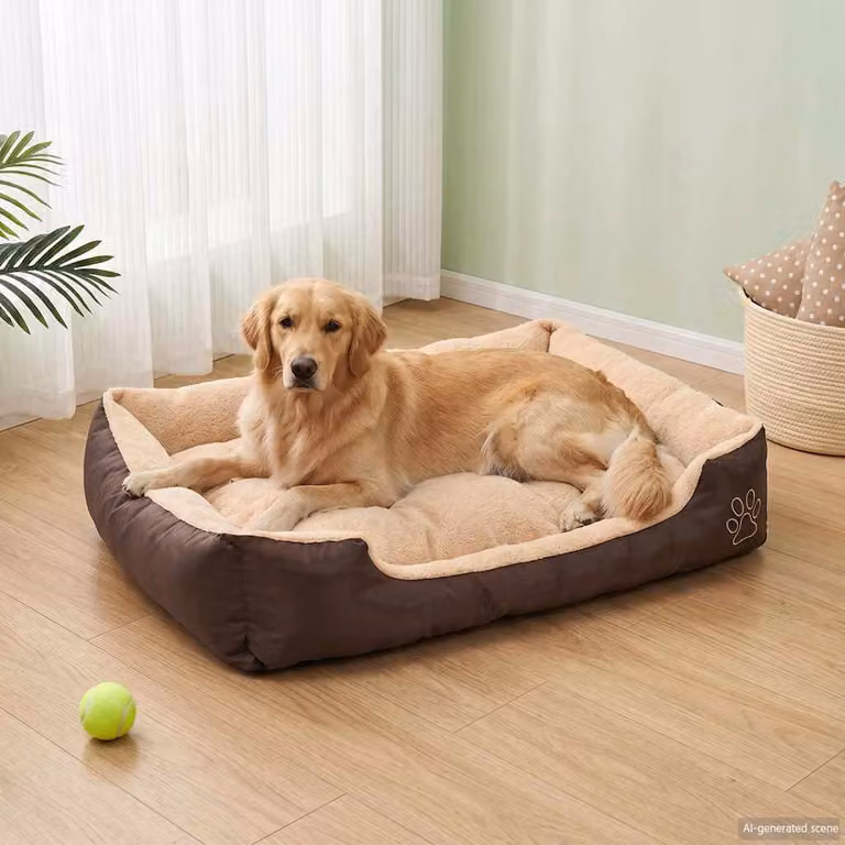 vidaXL Lettino per Cani Rettangolare in Tessuto Marrone e Beige con Copertura Rimovibile e Base Antiscivolo