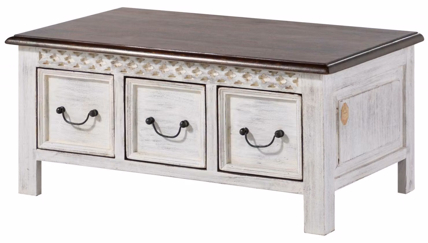MASSIVMOEBEL24 | tavolino da salotto in legno di mango / acacia 100x57x45 bianco cerato CASTLE-ANTIK #231