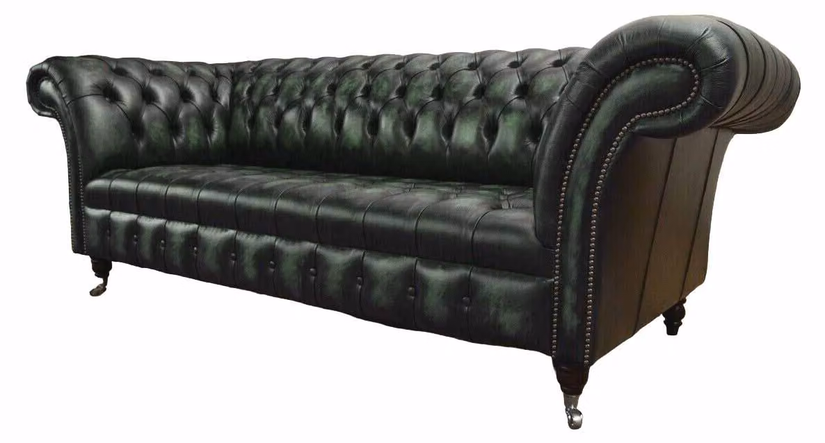 Chesterfield Couch Sofa Polster 3 Sitzer Leder Couchen Sitz Grüne