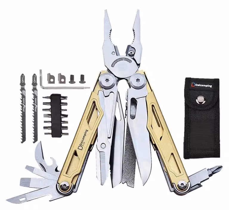 Set di utensili multifunzione, design pieghevole compatto, acciaio inossidabile resistente, modello DL30GELB