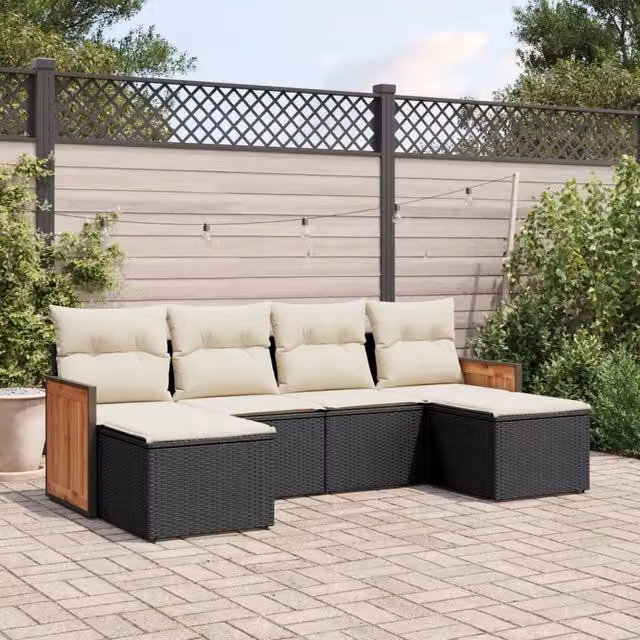 Set Divano da Giardino 6 pz con Cuscini Nero in Polyrattan 3260299