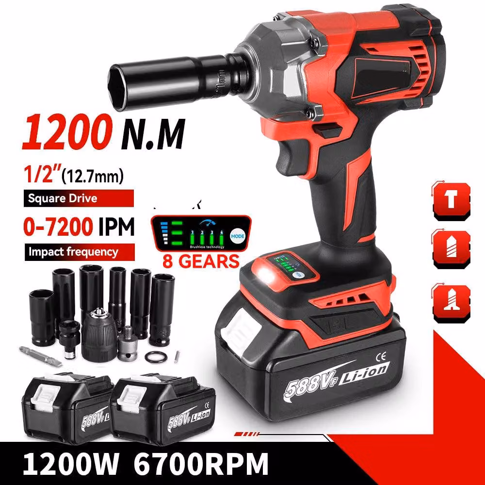 Chiave a percussione – con batteria – wireless – elettrica – con controllo della coppia – 2800W – Avvitatore a percussione – 6800 RPM
