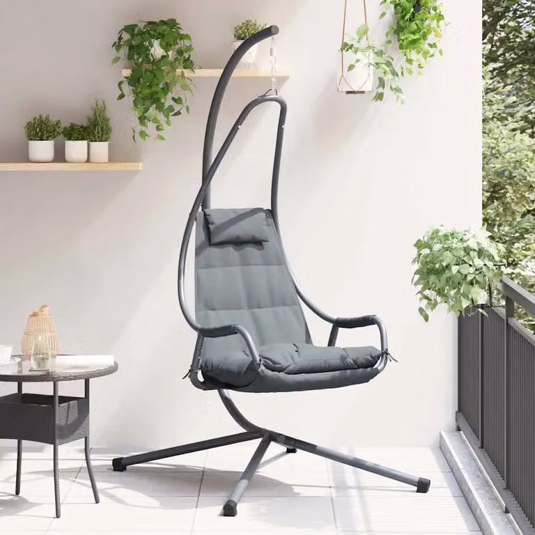 Sedia uovo sospesa vidaXL con struttura in acciaio e tessuto outdoor, colore antracite, L/P/H: 94 x 107 x 196,5 cm