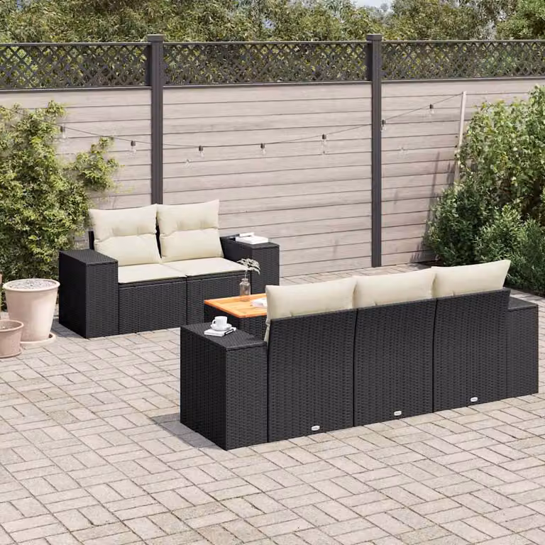 vidaXL Set Divano da Giardino a L in Polyrattan Nero con Cuscini e Tavolino da Caffè