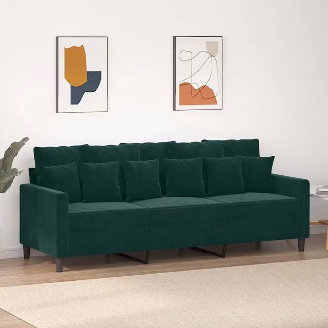 Divano a 3 Posti Verde Scuro 180 cm in Velluto 359315