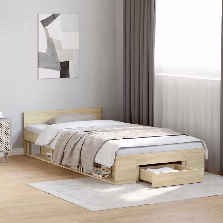 vidaXL Telaio del letto con cassetti Rovere Sonoma, L 80 x P 200 cm