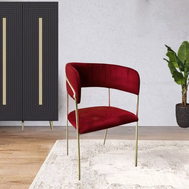 Set 4 Sedia tessuto rosso scuro e struttura oro Key