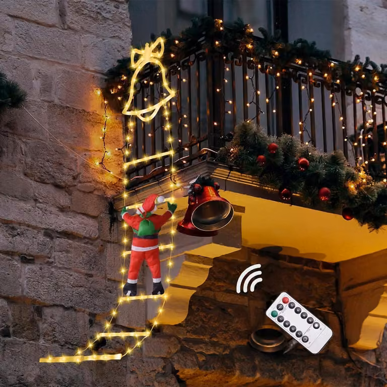 Illuminazione natalizia a LED, Babbo Natale sulla scala, impermeabile, bianco, 160 cm