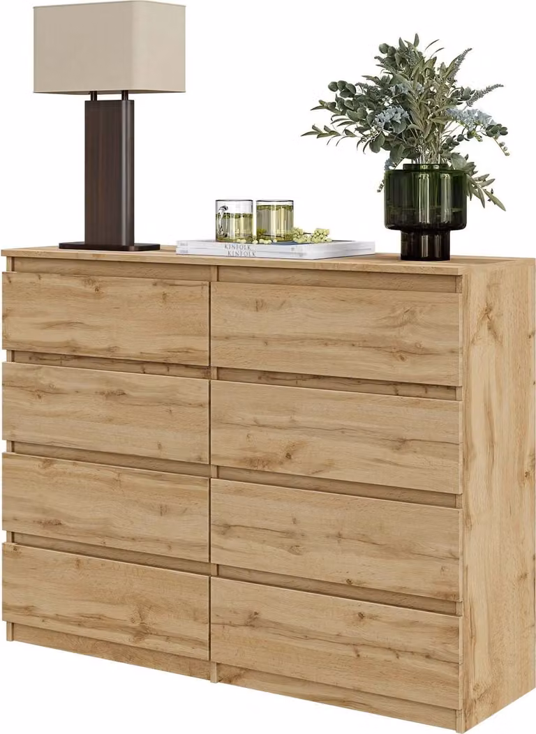 FURNICA - GABRIEL - Cassettiera / credenza con 8 cassetti - rovere Wotan H92cm L120cm P33cm