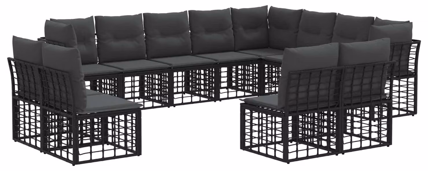 Set di divani da esterno Nero e Grigio scuro Poliestere