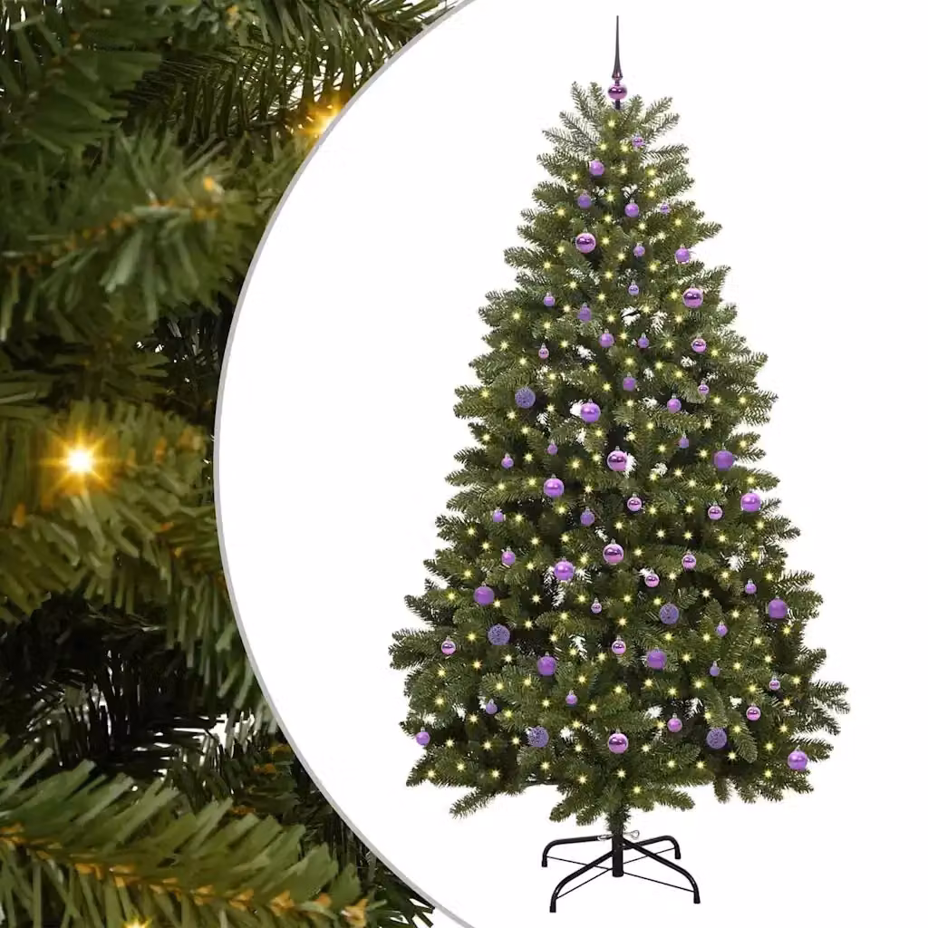 Albero di Natale artificiale vidaXL verde con 300 LED bianco caldo in PVC e metallo, altezza 240 cm – 2