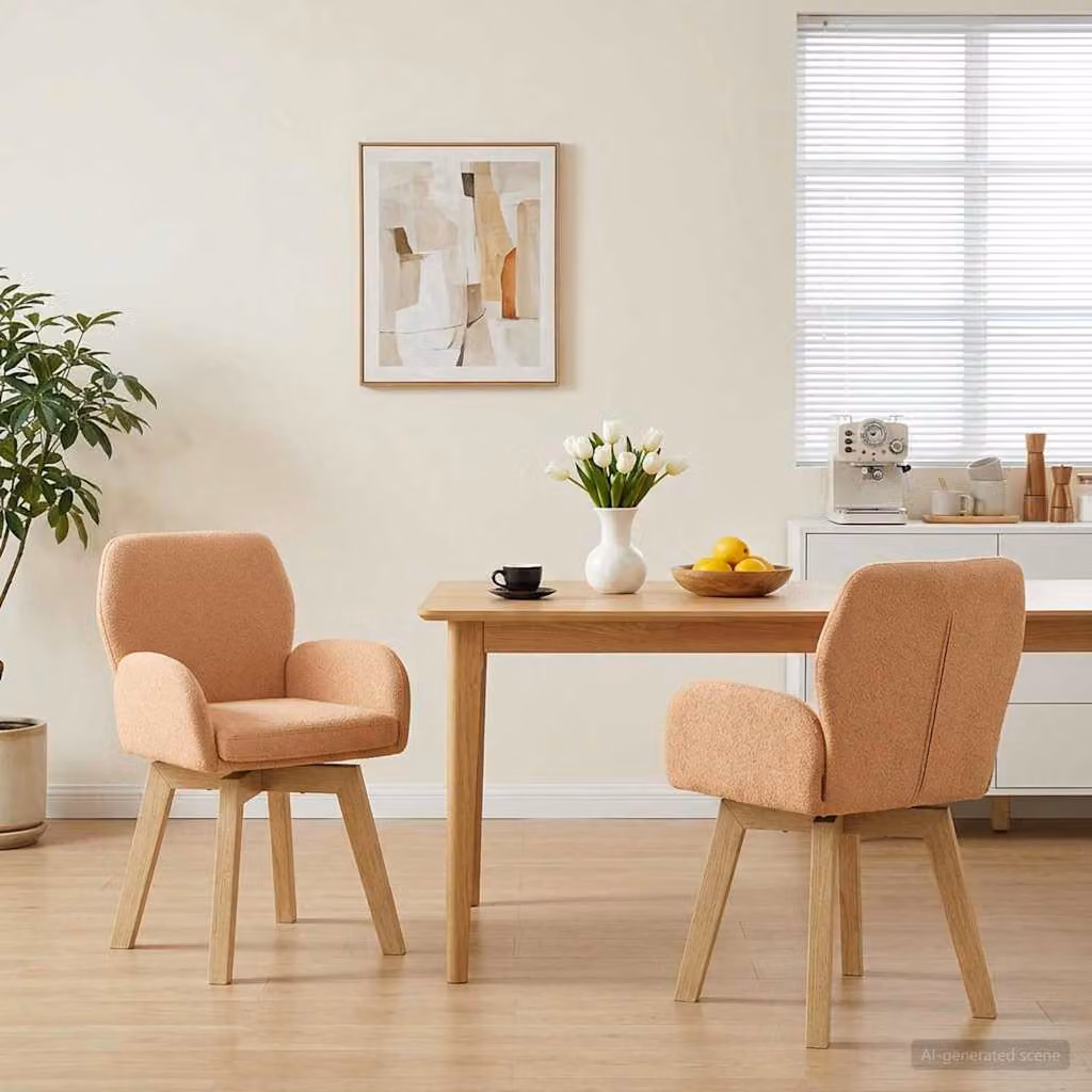 Set di 2 sedie da pranzo girevoli vidaXL in tessuto bouclé beige L: 54 cm, P: 58 cm, H: 87 cm