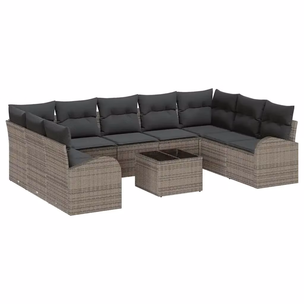 Set Divano da Giardino vidaXL 10 Pezzi Grigio con Cuscini e Tavolino in Polyrattan e Metallo – 2
