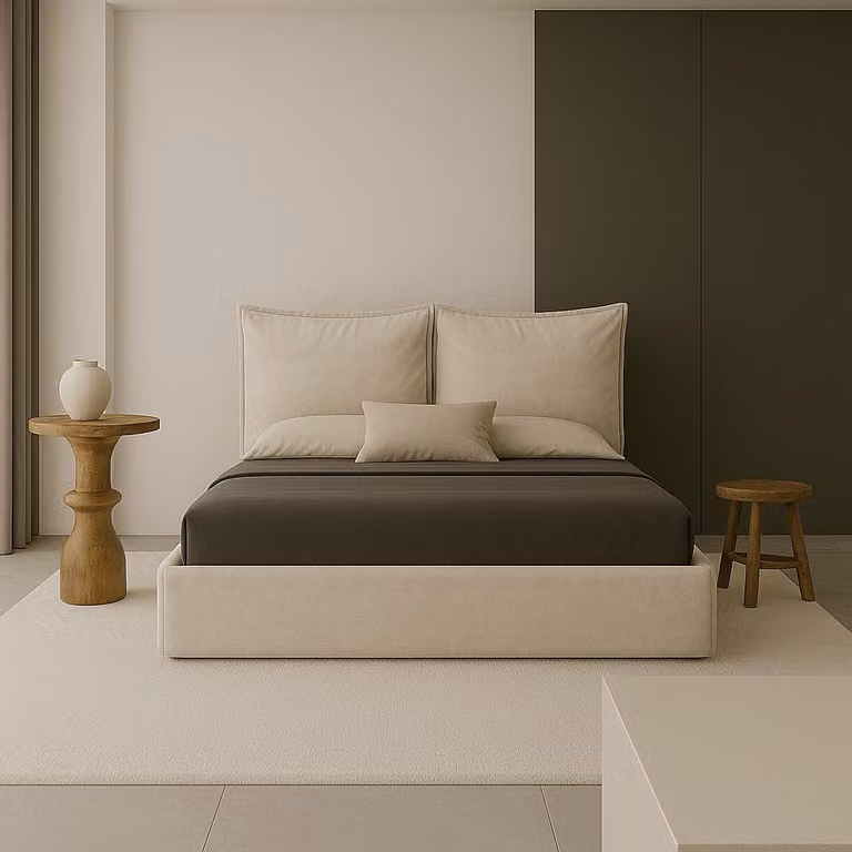 Letto imbottito GUTTO GLAMMY 180x200 con rete a doghe in metallo, tessuto in velluto beige Velvett, con contenitore e spazio portaoggetti