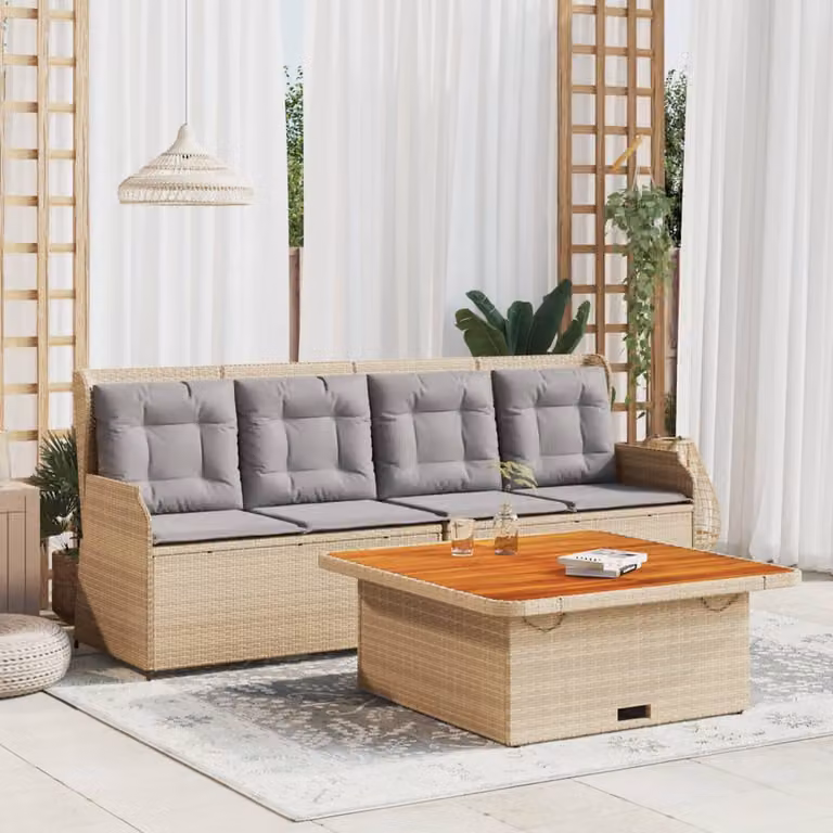 Set Divano da Giardino vidaXL 3 pz con Cuscini Beige e Tavolino, Struttura in Acciaio e Tessuto Resistente ai Raggi UV per Terrazza e Giardino