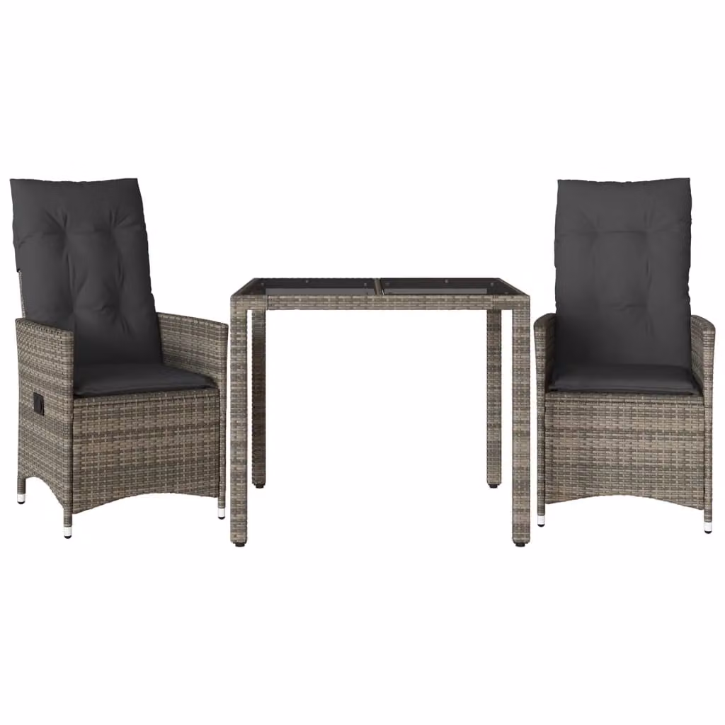 Set da Bistrò 3 pz con Cuscini Grigio in Polyrattan