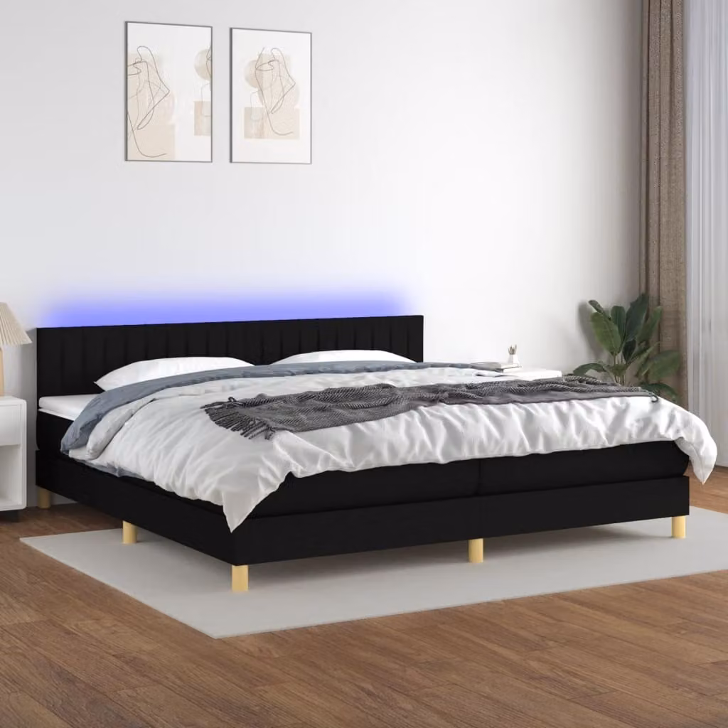 Maison Exclusive - Letto a Molle Materasso e LED Nero 200x200cm in Tessuto