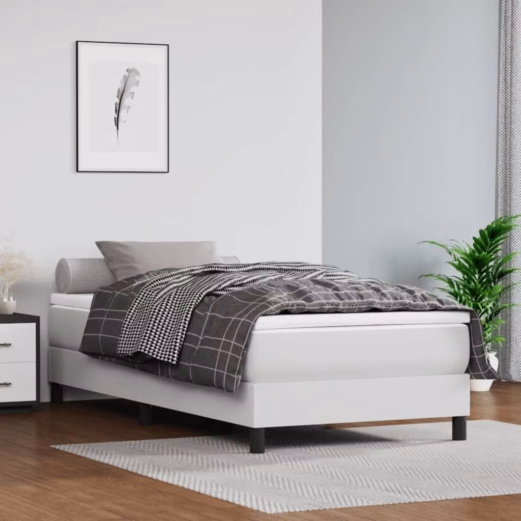 The Living Store Letto a molle insacchettate Bianco 100x200 cm Similcuoio